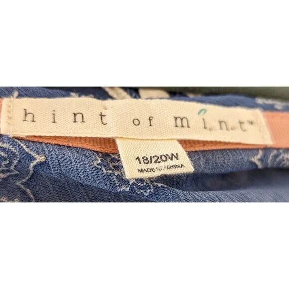 Hint of Mint Women Top Plus Size 18W Blue Sheer Paisley  Bohemian Flowy Romantic - Picture 8 of 14